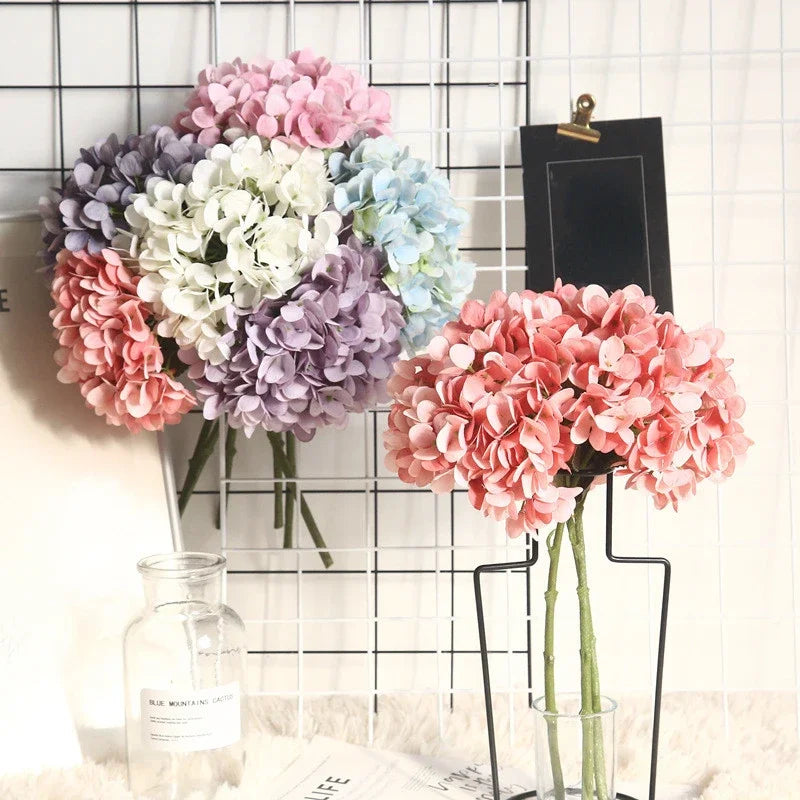 Vibrant artificial hydrangeas in full bloom, ideal for adding color to any room.