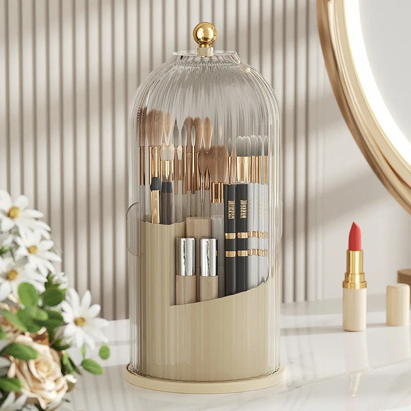 Compact rotating makeup brush holder, keeping your vanity neat and stylish.