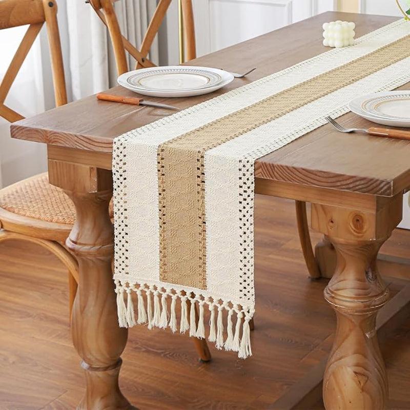 Versatile Boho table runner enhancing a table setting with casual elegance.