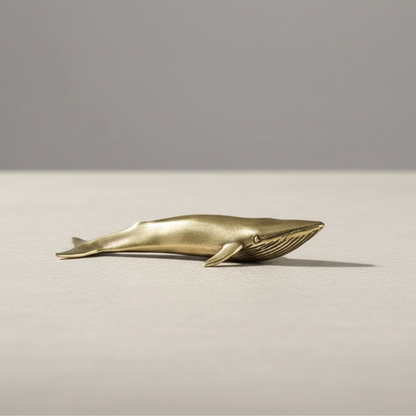 Brass Blue Whale sculpture on white background – handcrafted coastal decor by Kiyo Home