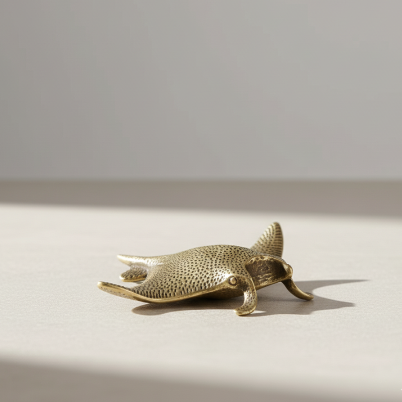 Brass Manta Ray sculpture with polished finish – handcrafted coastal home decor by Kiyo Home