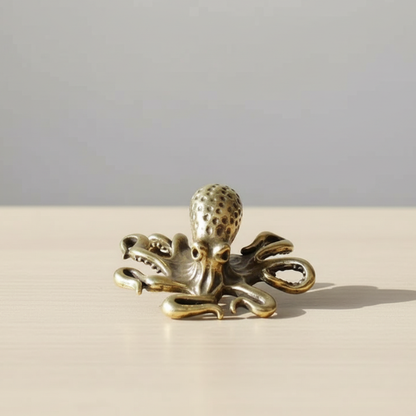 Brass octopus sculpture with detailed tentacles on white background – Kiyo Home coastal decor