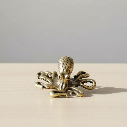 Brass octopus sculpture with detailed tentacles on white background – Kiyo Home coastal decor