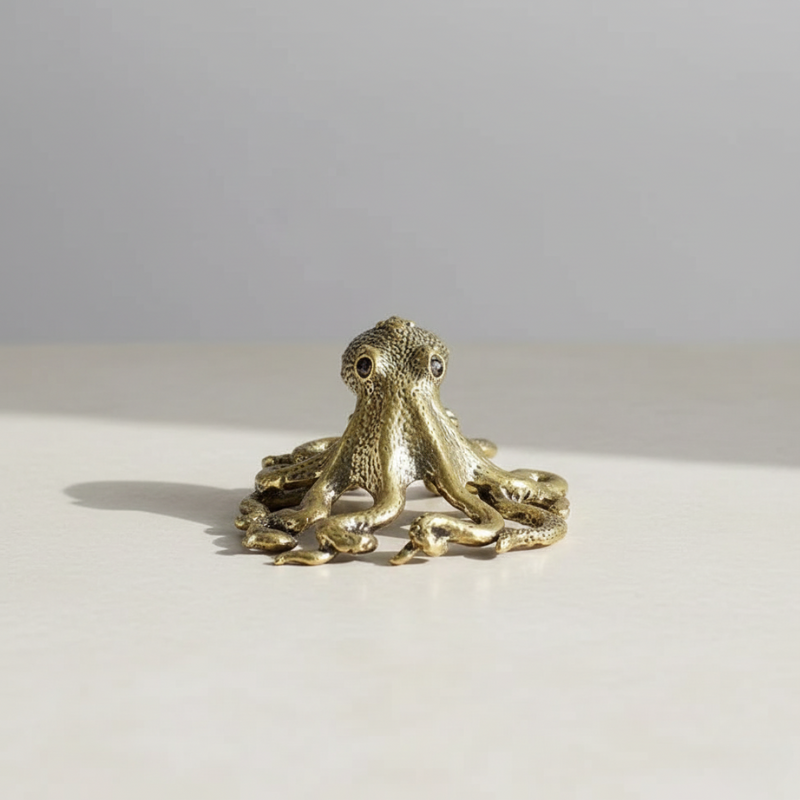 Brass Sea Octopus sculpture on white background – handcrafted coastal decor by Kiyo Home