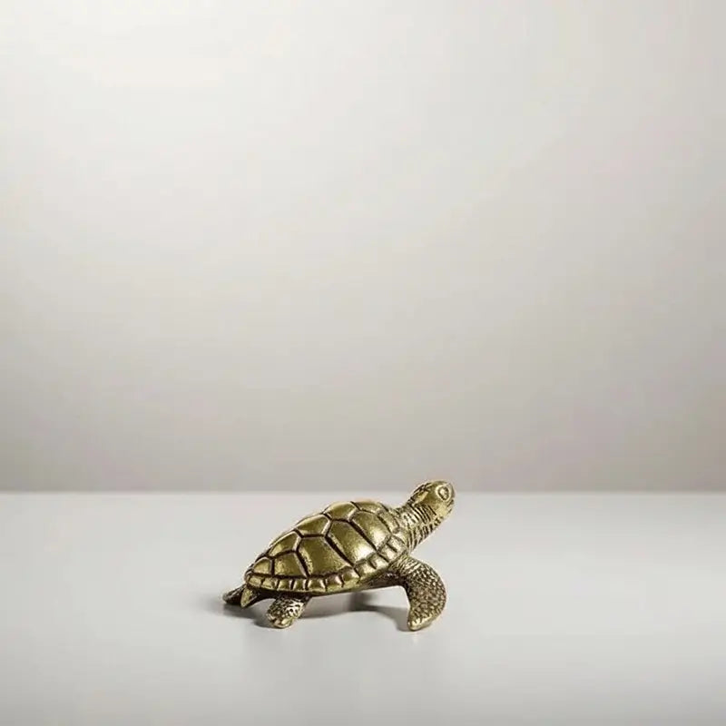 A small brass figurine of a turtle.