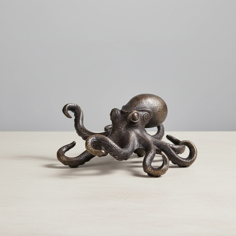 Copper Octopus statue with detailed tentacles on white background – handcrafted coastal decor by Kiyo Home