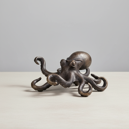 Copper Octopus statue with detailed tentacles on white background – handcrafted coastal decor by Kiyo Home
