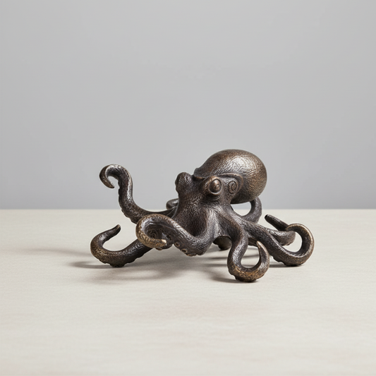 Copper Octopus statue with detailed tentacles on white background – handcrafted coastal decor by Kiyo Home