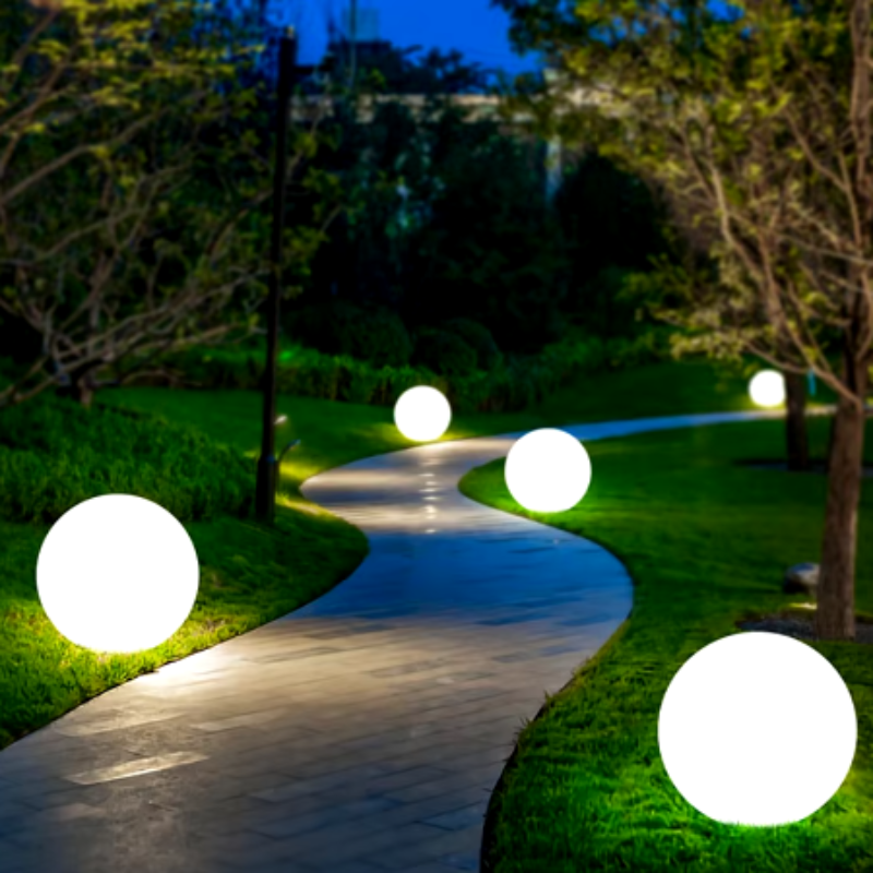 Garden ball lights perfect for highlighting garden features and landscaping.