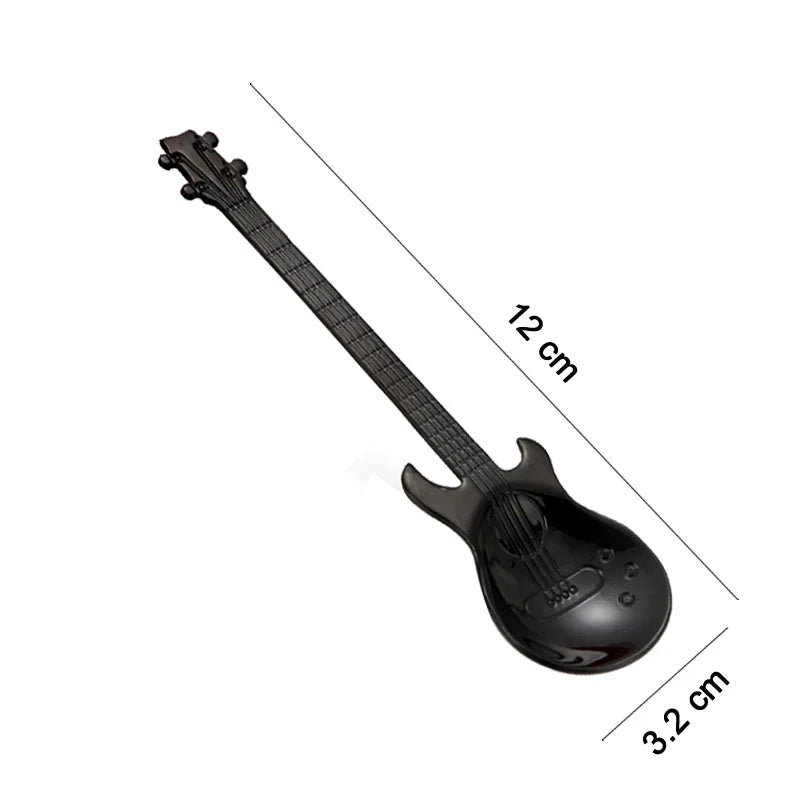 Black electric guitar with measurements on a white background
