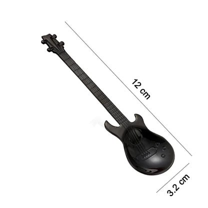 Black electric guitar with measurements on a white background