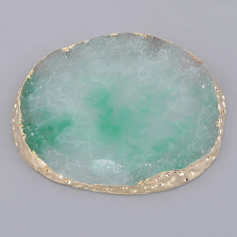 Detailed view of a green resin coaster, showcasing its sleek, modern design with a vibrant color that enhances any home setting.