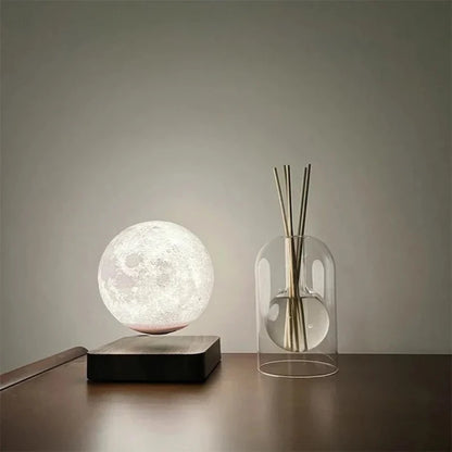 Magnetic levitating moon lamp with realistic lunar surface details