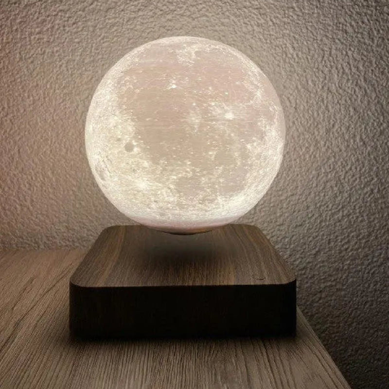 3D levitating moon lamp emitting a soothing glow, perfect for nightstands or desks.