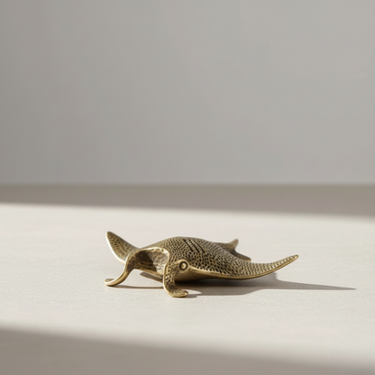 Close-up of Brass Manta Ray showing smooth brass texture and detailed wing design – nautical decor by Kiyo Home