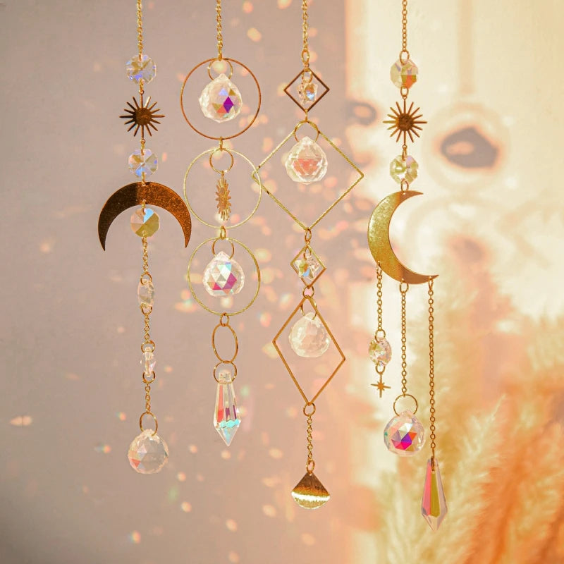 Beautiful meditation suncatcher casting colorful light reflections for a calming ambiance.