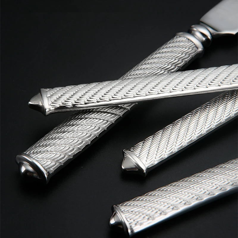 Textured handles of silverware