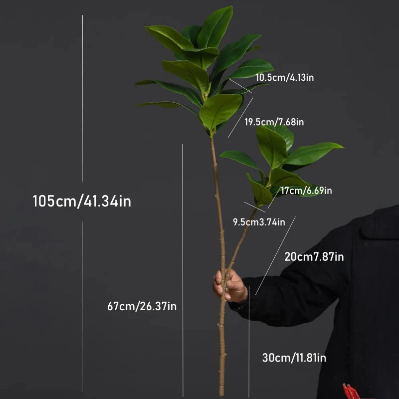 A full view of the artificial magnolia tree with measurements shown.