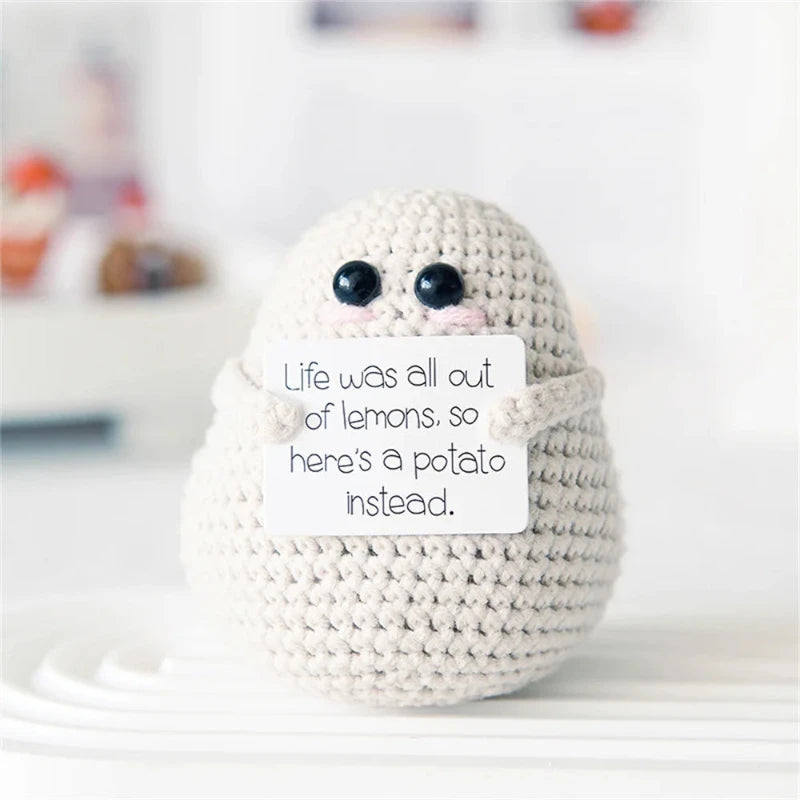 Unique and cheerful potato companion with inspiring words.