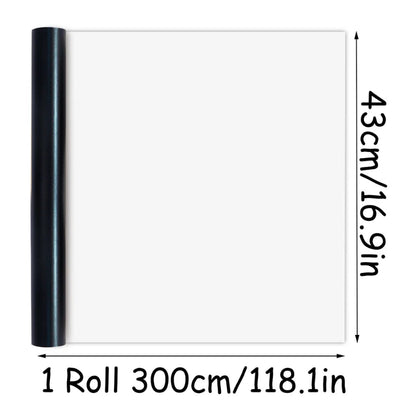 Roll of white paper with dimensions labeled on a white background
