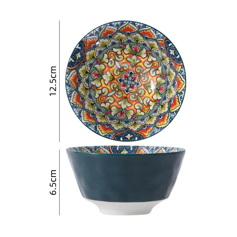 A detailed view and dimensions of an ornate bowl.