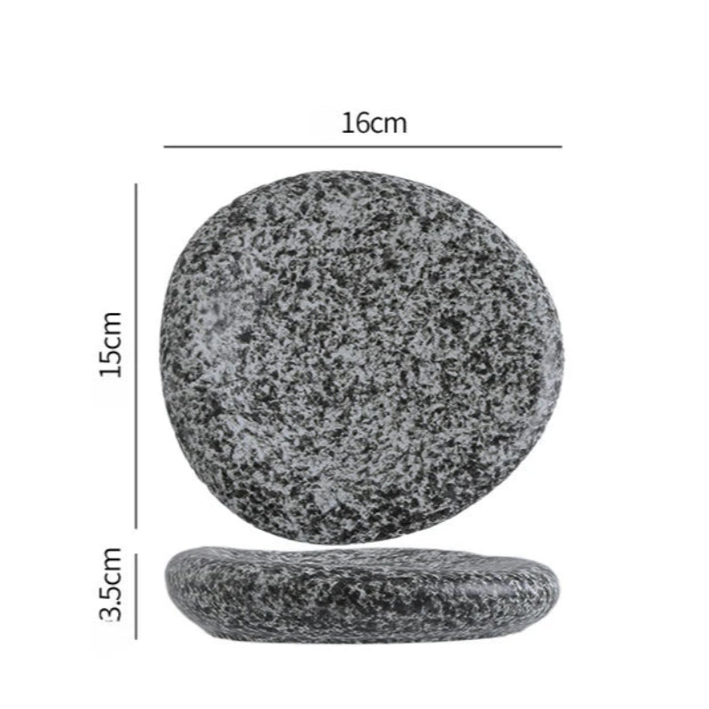 Two gray stones with dimensions labeled on a white background