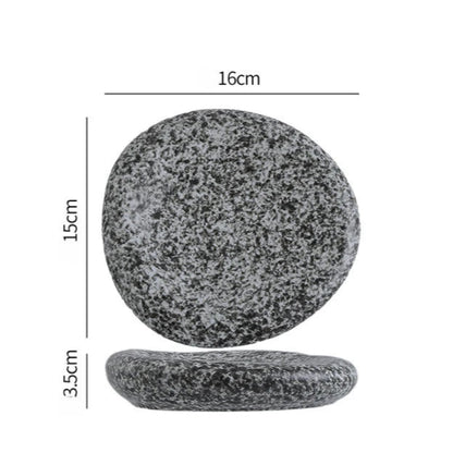 Two gray stones with dimensions labeled on a white background