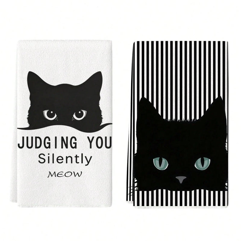 Two black cat-themed products with text on a white background