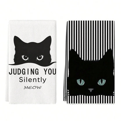 Two black cat-themed products with text on a white background