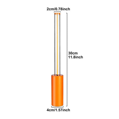 A diagram of a small, orange cylindrical lamp with a glowing tube, showing its dimensions: 30cm tall, with a 4cm diameter base and a 2cm diameter tube.
