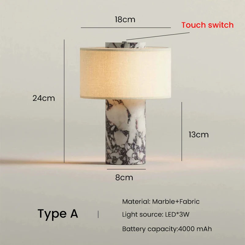 Table lamp with measurements and specifications on a light gray background