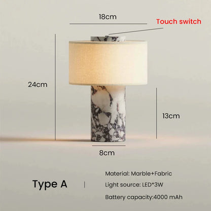 Table lamp with measurements and specifications on a light gray background