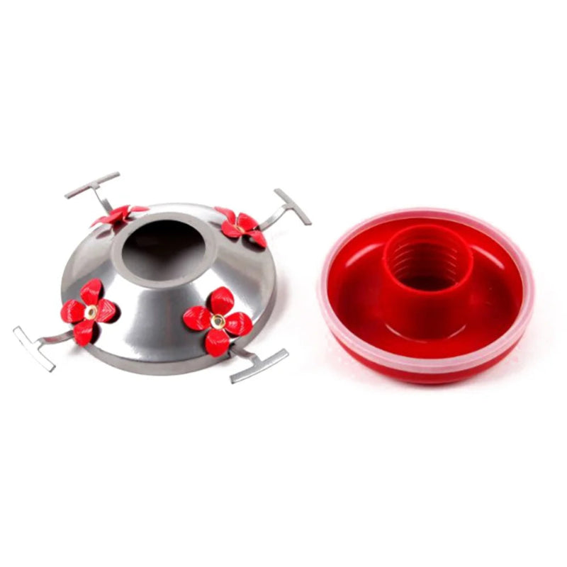 Handblown glass hummingbird feeder base shown from top view on white background