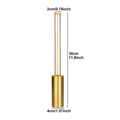A short alt text for the user-provided image would be: A diagram of a small, gold cylindrical lamp with a glowing tube, showing its dimensions: 30cm tall, with a 4cm diameter base and a 2cm diameter tube.