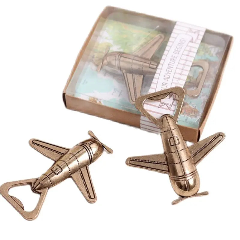 Airplane bottle opener in use, easily opening a bottle with its secure fit and vintage-inspired design, perfect for entertaining or casual use.