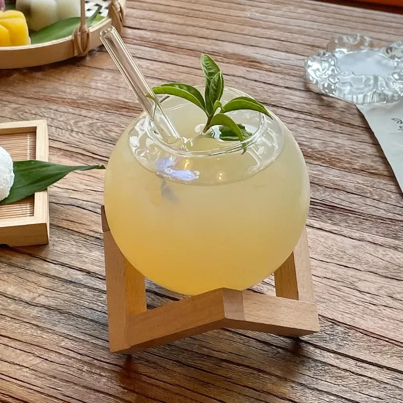 Cocktail Glass with Wood Stand