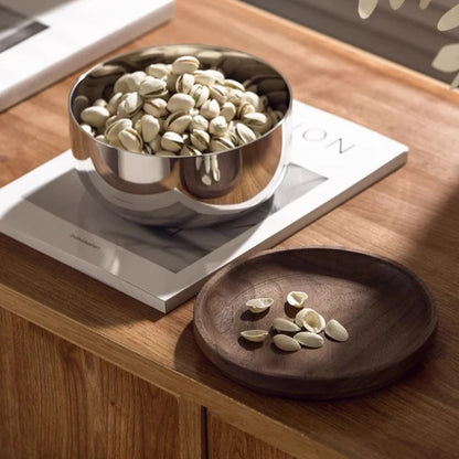 Stainless Steel Bowl Set with Walnut Lids (2pc)