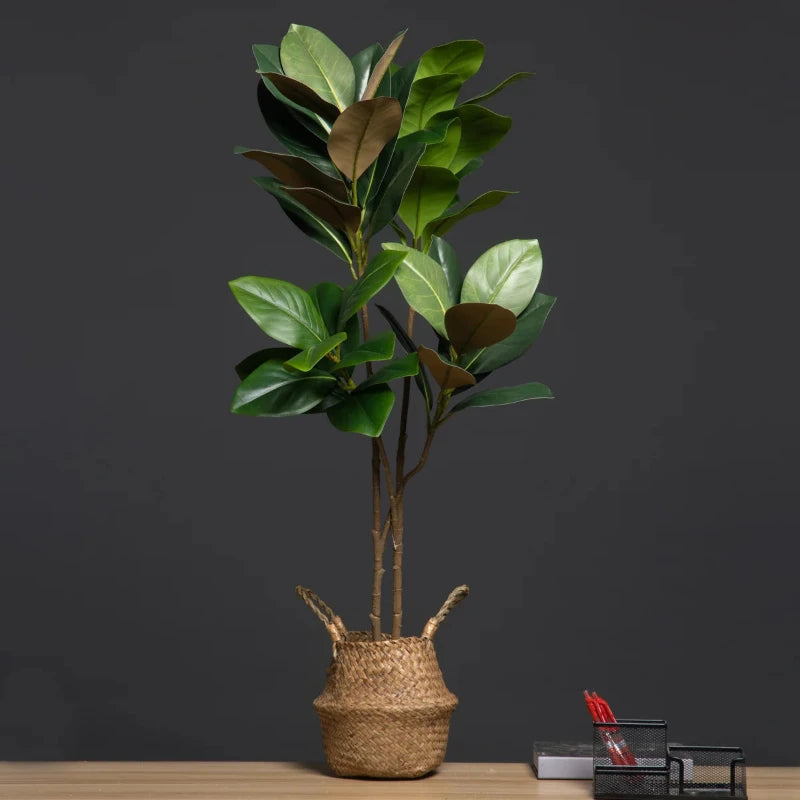 The artificial magnolia tree placed in an entryway, adding a welcoming, maintenance-free touch of nature to the space. Its realistic foliage and elegant blooms create a refined atmosphere