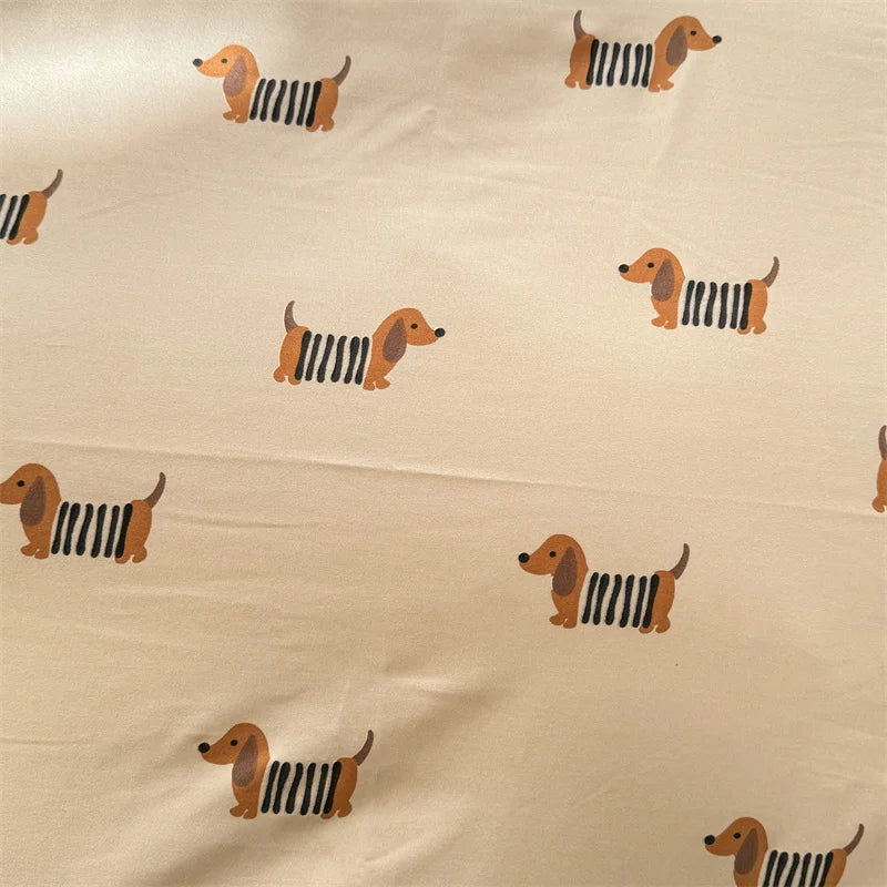 Pattern of dachshunds with black stripes on a beige background
