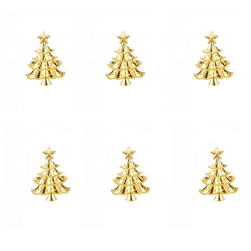 Gold Christmas tree-shaped earrings on a white background