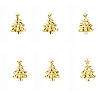 Gold Christmas tree-shaped earrings on a white background