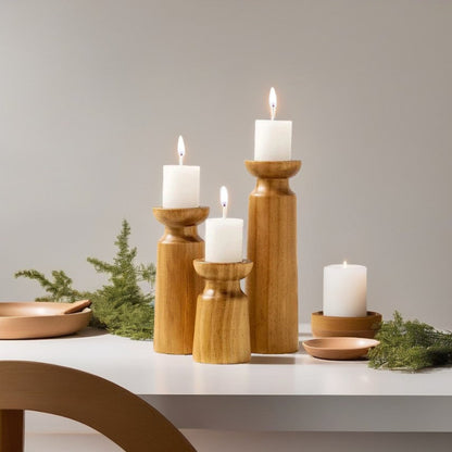 Wood Candle Holder 3pc Set