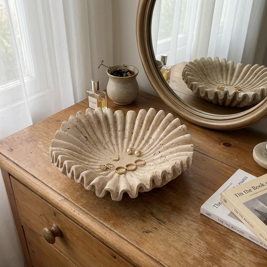 Sculpted Travertine Scalloped Bowl