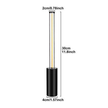 A diagram of a small, black cylindrical lamp with a glowing tube, showing its dimensions: 30cm tall, with a 4cm diameter base and a 2cm diameter tube.