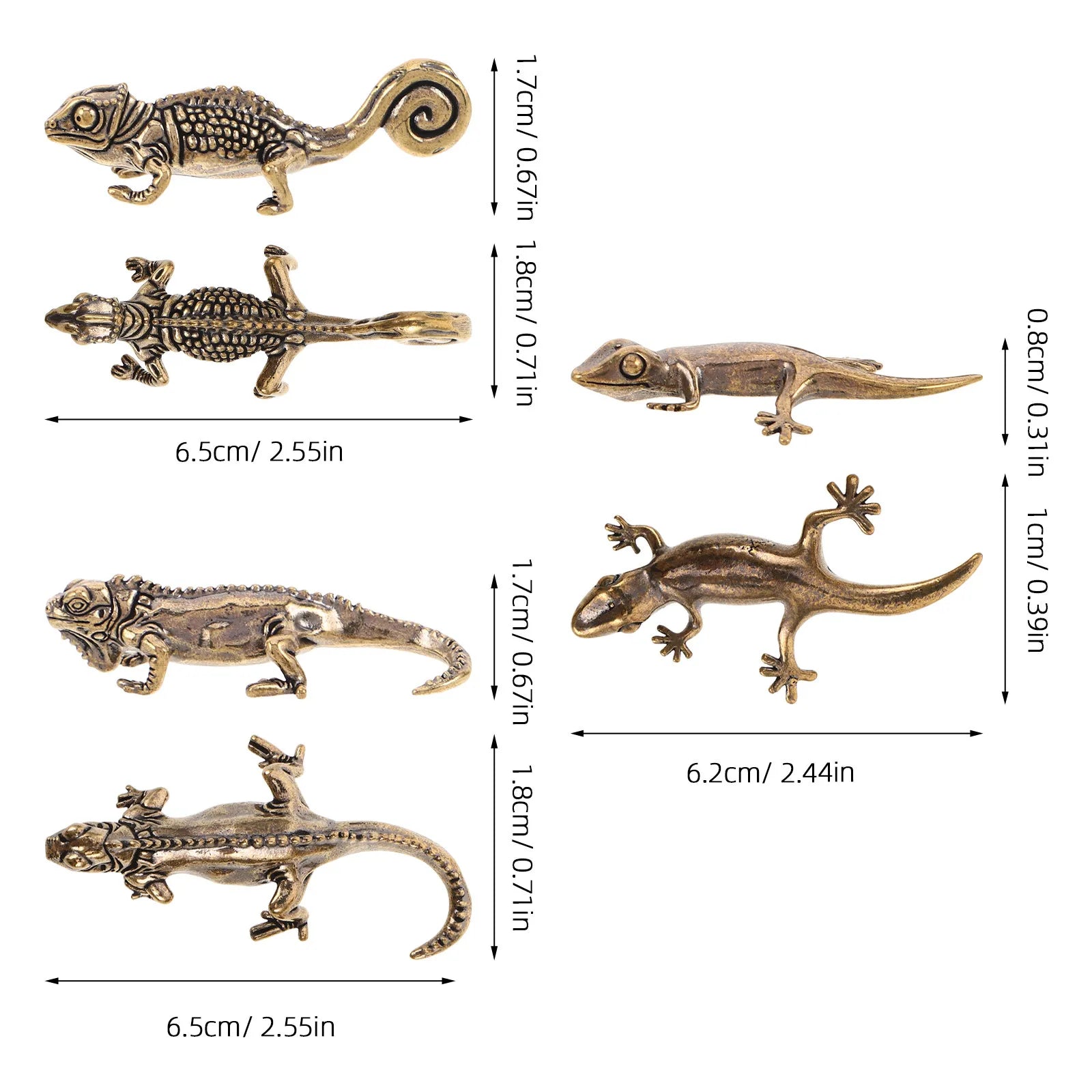 Set of three brass reptile figurines