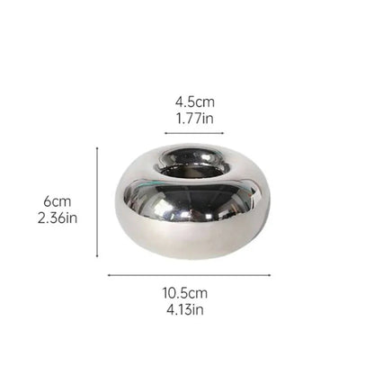 Metallic bowl with dimensions labeled on a white background