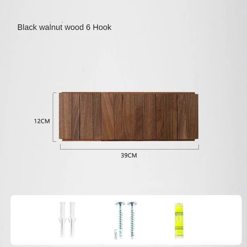 Wooden hook with dimensions and accessories on a white background