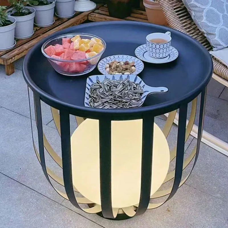 Functional solar table with ambient lighting, perfect for enhancing backyard gatherings.