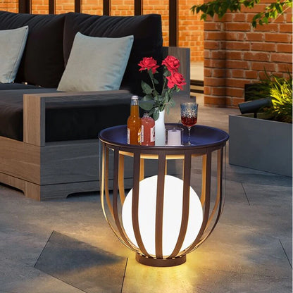 Chic solar table, designed to enhance your outdoor decor while being powered by the sun.