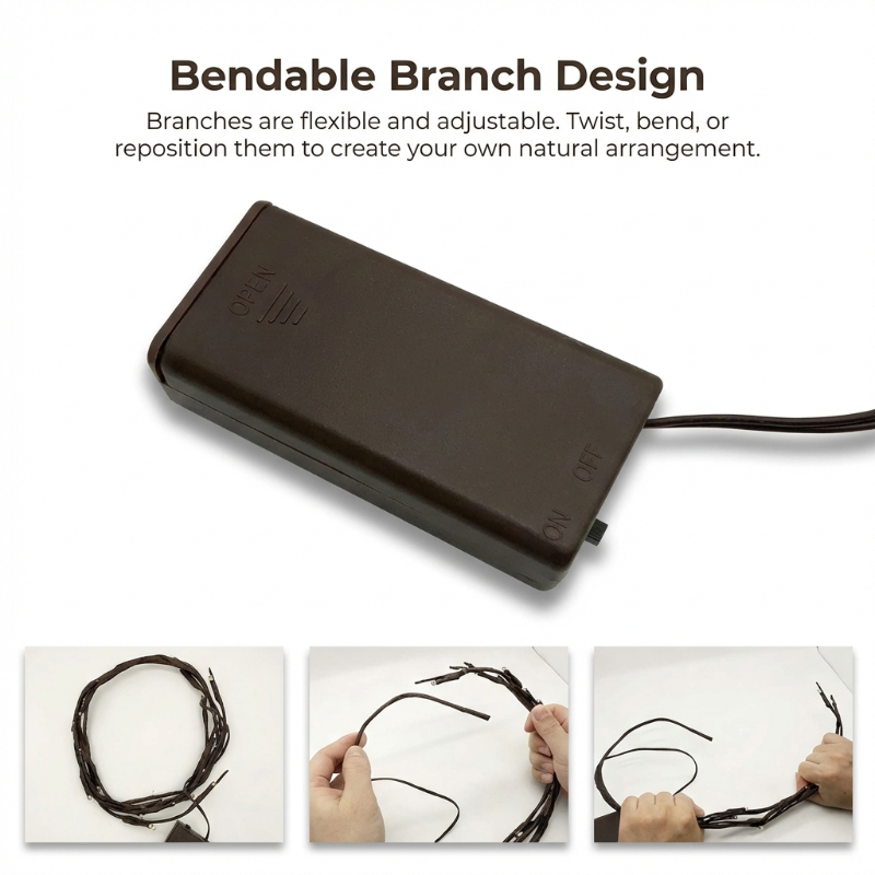 Brown electronic device with bendable branch design on a white background